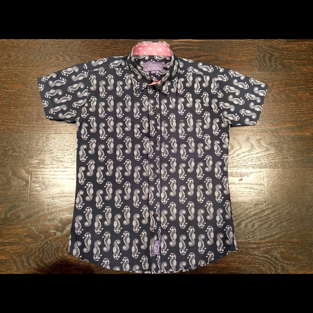 New Euro boutique sea horse print button down - worn once for a picture.